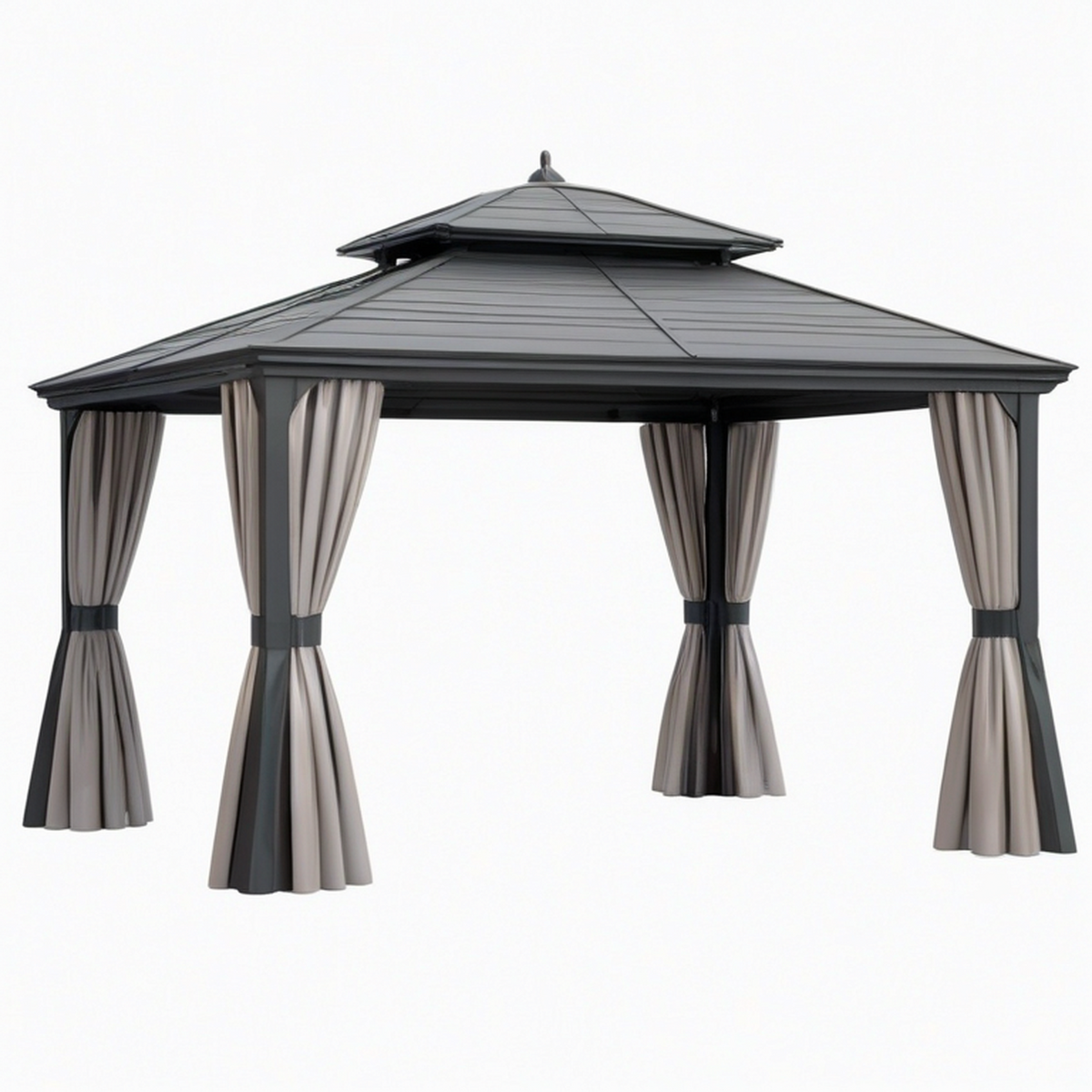 Tonnelle de jardin 300 x 300 x 290 cm acier anthracite avec rideaux style pavillon