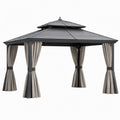 Tonnelle de jardin 300 x 300 x 290 cm acier anthracite avec rideaux style pavillon