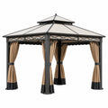 Tonnelle de jardin 300 x 300 x 280 cm en acier noir avec rideaux beige style pavillon