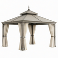 Gazebo de jardin 300 x 300 x 300 cm métal taupe avec rideaux style classique
