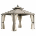 Gazebo de jardin 300 x 300 x 300 cm métal taupe avec rideaux style classique