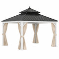 Pavillon de jardin 400 x 300 cm en aluminium blanc avec toit noir et rideaux beiges