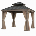 Tonnelle de jardin 300 x 300 x 300 cm en métal taupe et noir avec rideaux style classique