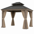 Tonnelle de jardin 300 x 300 x 300 cm en métal taupe et noir avec rideaux style classique
